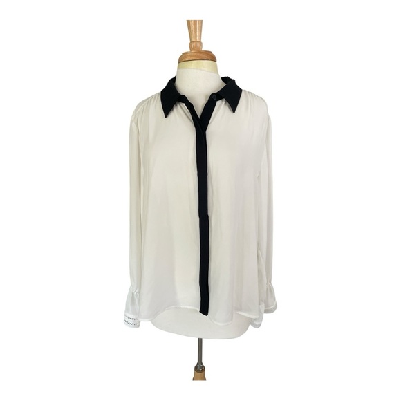 NWT Halogen Black and Ivory Sheer Blouse - Picture 1 of 6
